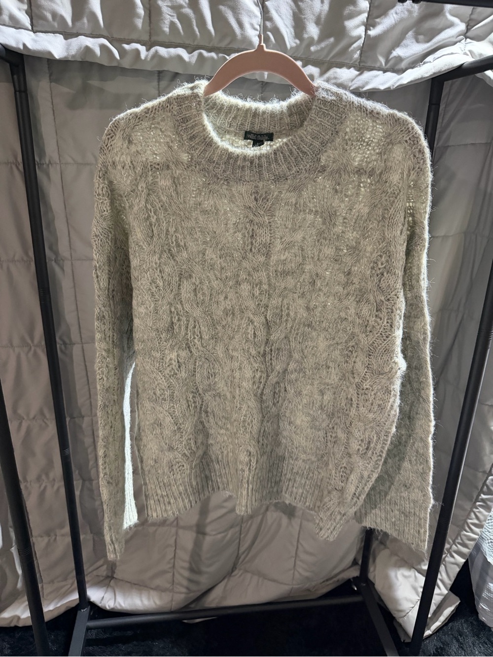 Wild Fable Cable Knit Crewneck Sweater - Light Gray